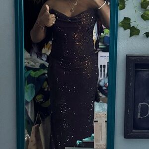 Glamorous Strapless Brown Beaded Dress